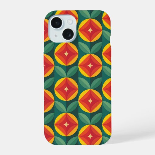 Mid Century Modern Orange Floral Pattern iPhone 15 Case