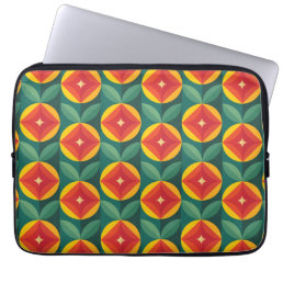 Mid Century Modern Orange Floral Pattern Laptop Sleeve
