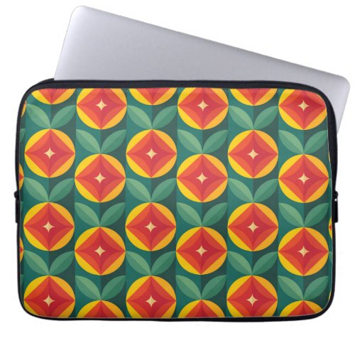 Mid Century Modern Orange Floral Pattern Laptop Sleeve
