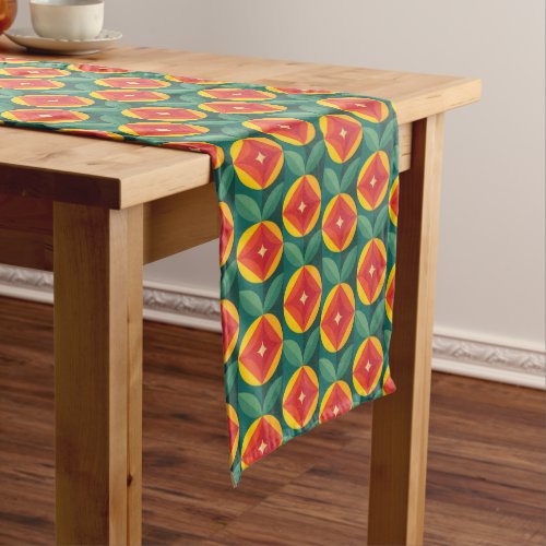 Mid Century Modern Orange Floral Pattern Medium Table Runner