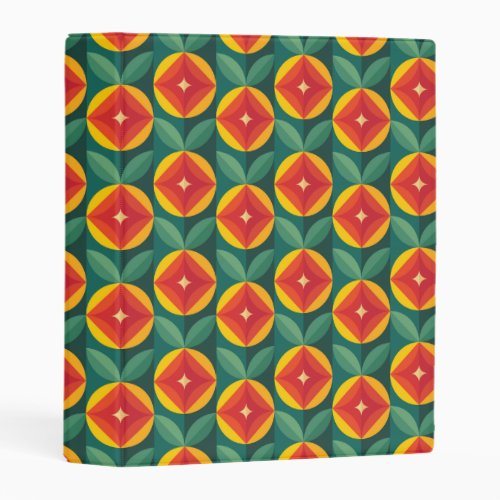 Mid Century Modern Orange Floral Pattern Mini Binder