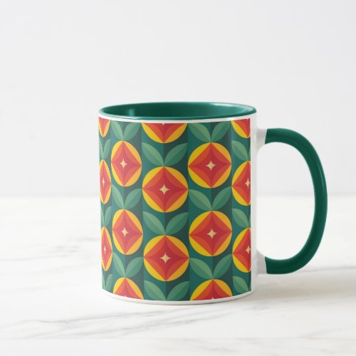 Mid Century Modern Orange Floral Pattern Mug