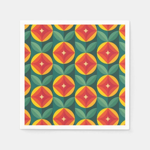 Mid Century Modern Orange Floral Pattern Napkins