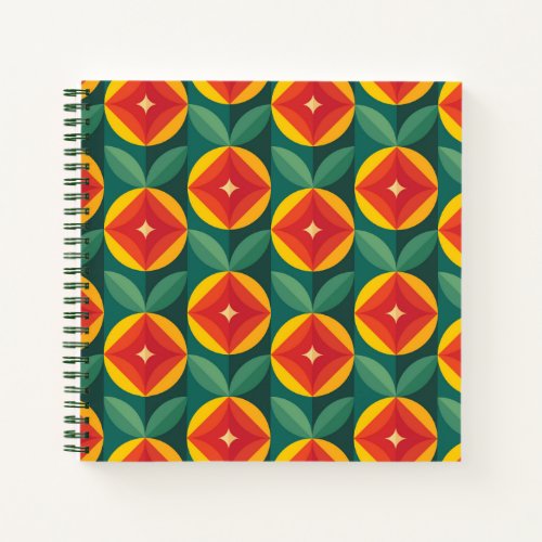 Mid Century Modern Orange Floral Pattern Notebook