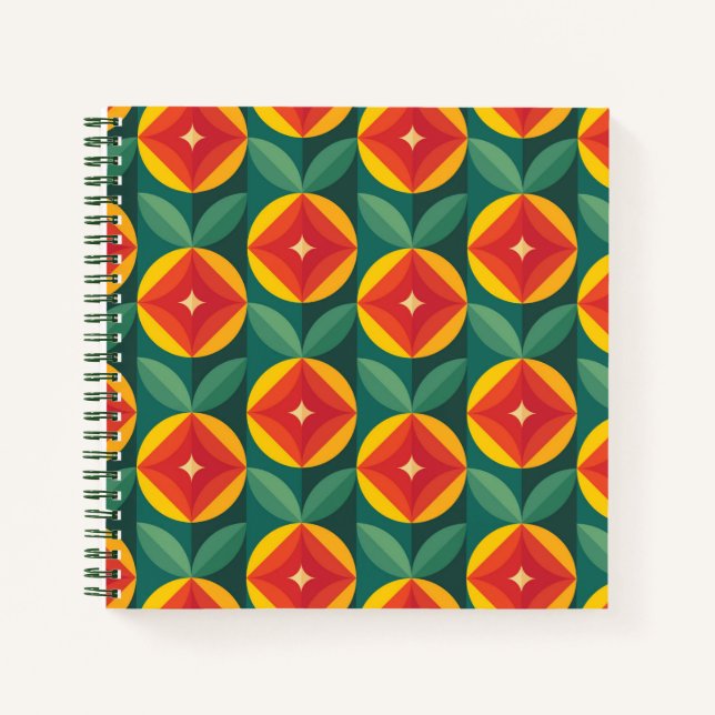 Mid Century Modern Orange Floral Pattern Notebook (Front)