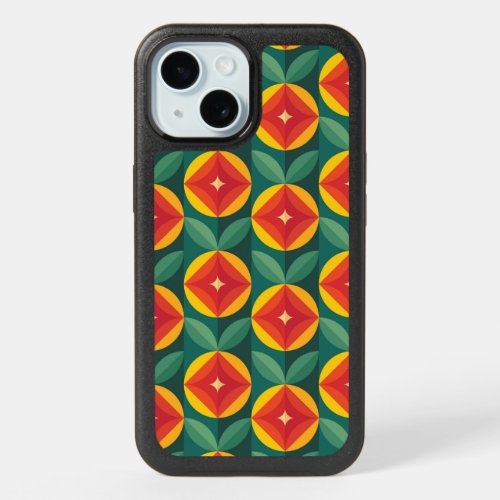 Mid Century Modern Orange Floral Pattern iPhone 15 Case