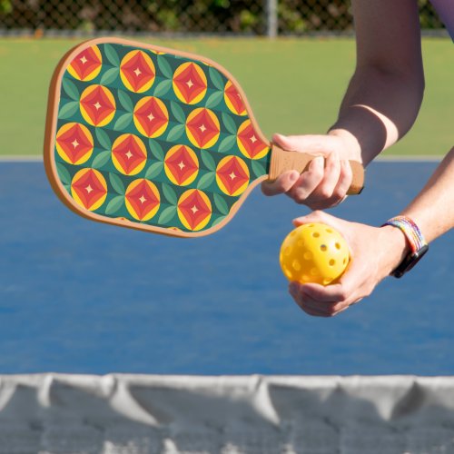 Mid Century Modern Orange Floral Pattern Pickleball Paddle