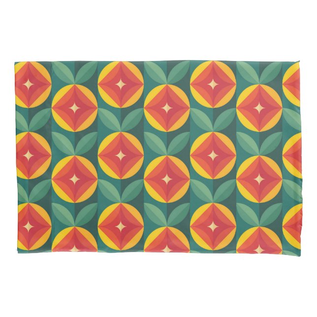 Mid Century Modern Orange Floral Pattern Pillow Case (Front-Left)