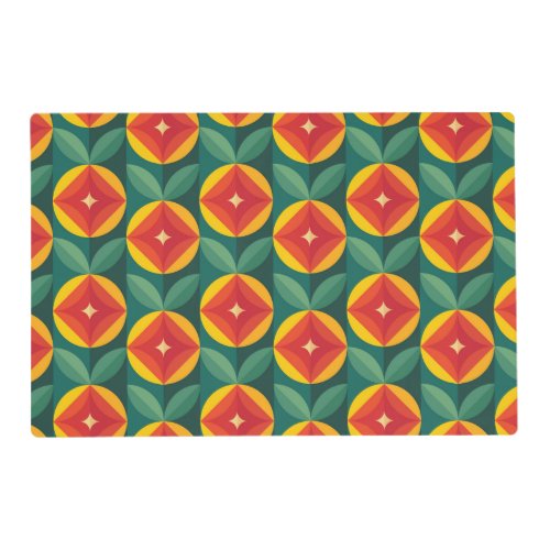 Mid Century Modern Orange Floral Pattern Placemat