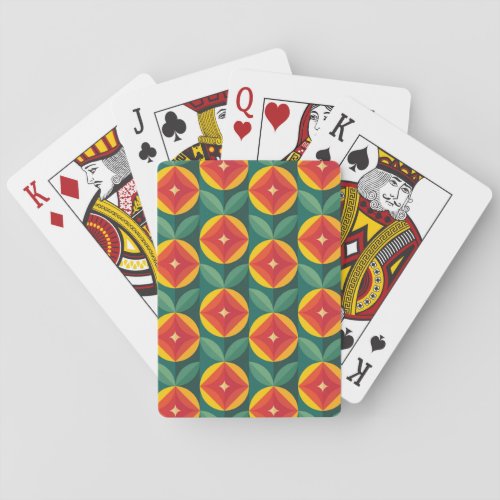 Mid Century Modern Orange Floral Pattern Poker Cards