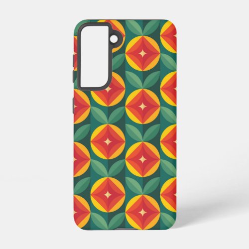 Mid Century Modern Orange Floral Pattern Samsung Galaxy S21 Case