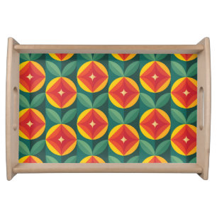 Mid Century Modern Orange Floral Pattern Serving Tray