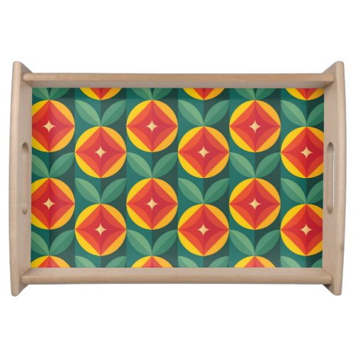 Mid Century Modern Orange Floral Pattern Serving Tray