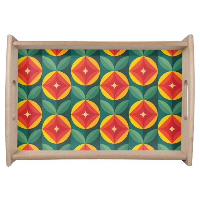 Mid Century Modern Orange Floral Pattern Serving Tray (Front)