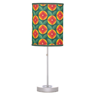 Mid Century Modern Orange Floral Pattern Table Lamp