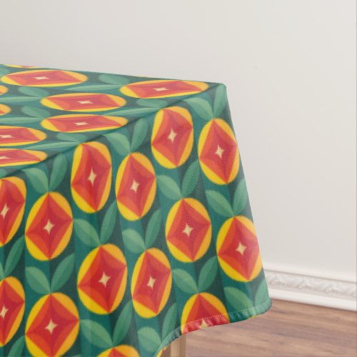 Mid Century Modern Orange Floral Pattern Tablecloth