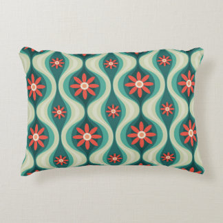 Mid-Century Modern: Orange Flowers Abstract Accent Pillow