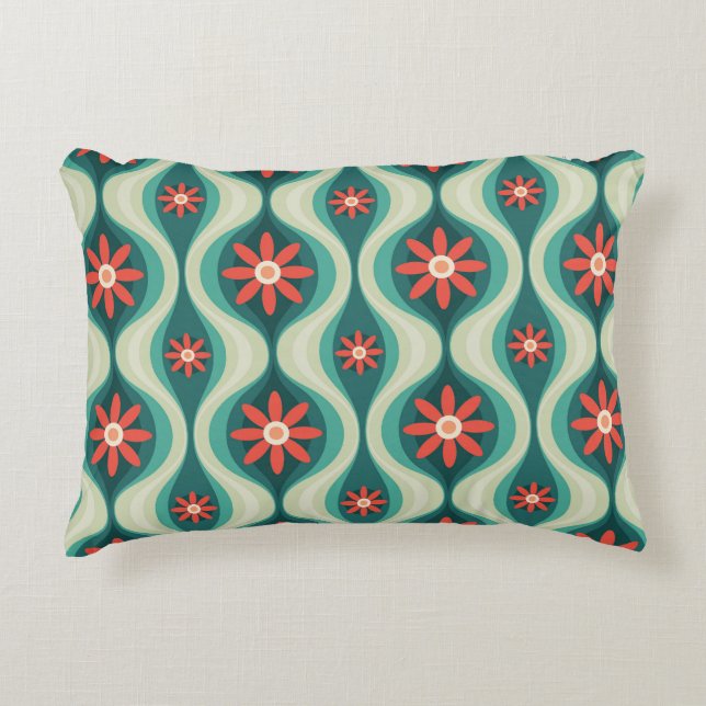 Mid-Century Modern: Orange Flowers Abstract Accent Pillow (Front)