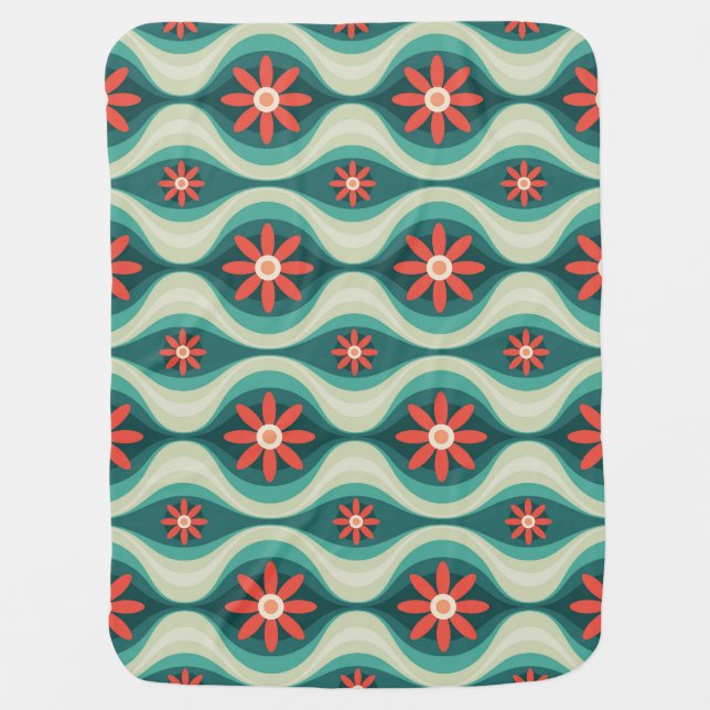 Mid-Century Modern: Orange Flowers Abstract Baby Blanket (Front)