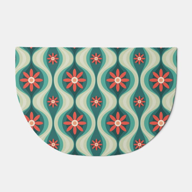 Mid-Century Modern: Orange Flowers Abstract Doormat (Front)