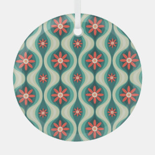 Mid-Century Modern: Orange Flowers Abstract Glass Ornament