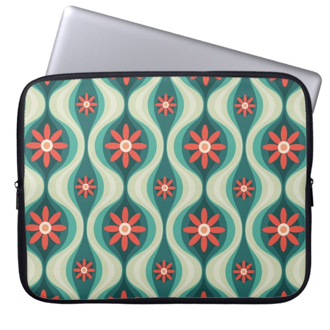 Mid-Century Modern: Orange Flowers Abstract Laptop Sleeve (Front)