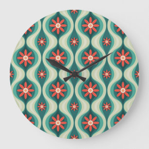 Mid-Century Modern: Orange Flowers Abstract Large Clock