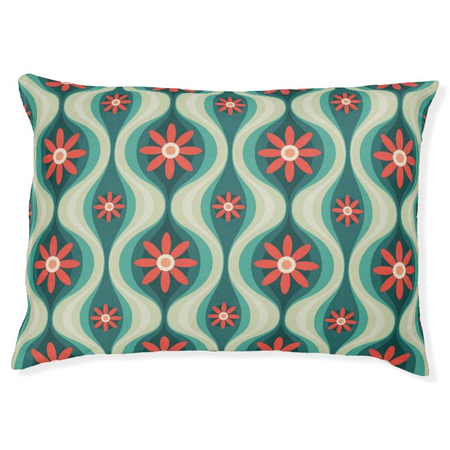 Mid-Century Modern: Orange Flowers Abstract Pet Bed (Front)