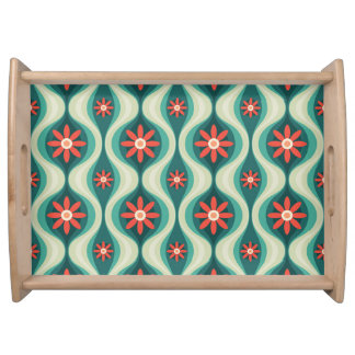 Mid-Century Modern: Orange Flowers Abstract Serving Tray
