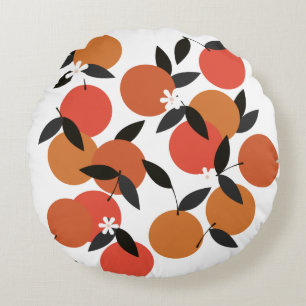 Mid Century Modern Orange Fruit Round Pillow