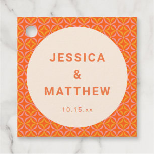 Mid Century Modern Orange Geometric Custom Wedding Favor Tags