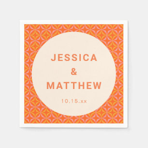 Mid Century Modern Orange Geometric Custom Wedding Napkins