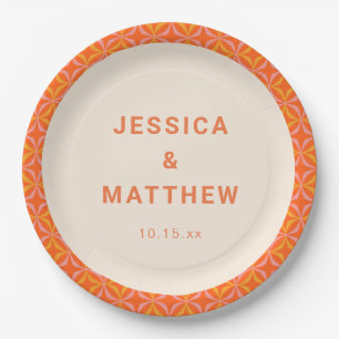 Mid Century Modern Orange Geometric Custom Wedding Paper Plates