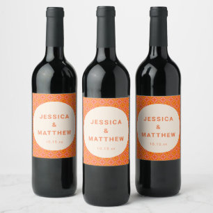 Mid Century Modern Orange Geometric Custom Wedding Wine Label