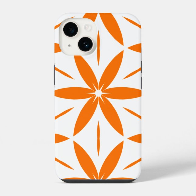 Mid-Century Modern Orange Geometric Floral iPhone Case (Back)