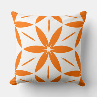 Mid-Century Modern Orange Geometric Floral Throw Pillow