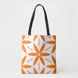 Mid-Century Modern Orange Geometric Floral Tote Bag