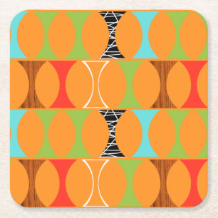 Mid Century Modern Orange Hard Paper Coasters