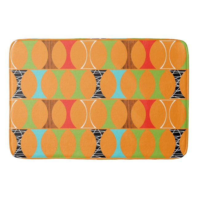 Mid Century Modern Orange Pattern Bath Mat (Front)