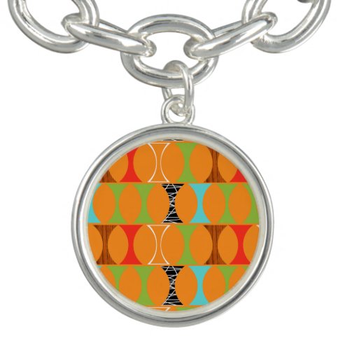 Mid Century Modern Orange Pattern Charm Bracelet