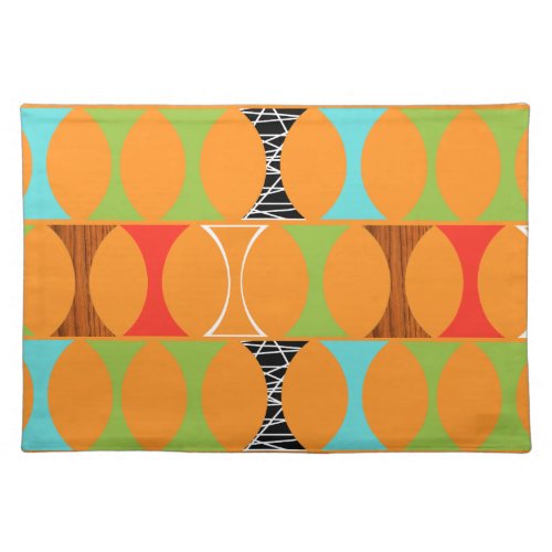 Mid Century Modern Orange Pattern Cloth Placemat