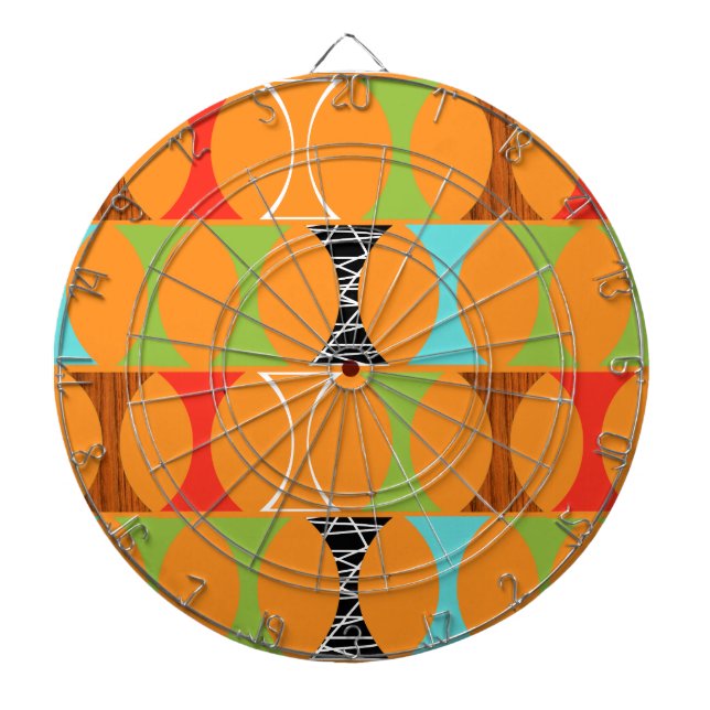 Mid Century Modern Orange Pattern Dart Board (Front)