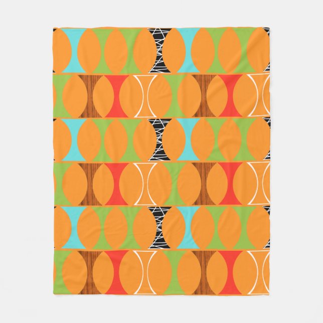 Mid Century Modern Orange Pattern Fleece Blanket (Front)