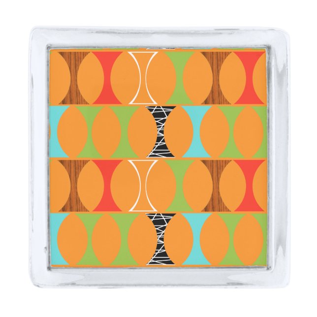 Mid Century Modern Orange Pattern Lapel Pin (Front)