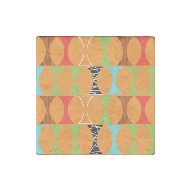 Mid Century Modern Orange Pattern Marble Magnet (Front)