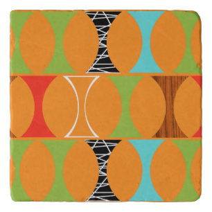 Mid Century Modern Orange Pattern Marble Trivet