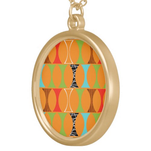 Mid Century Modern Orange Pattern Necklace