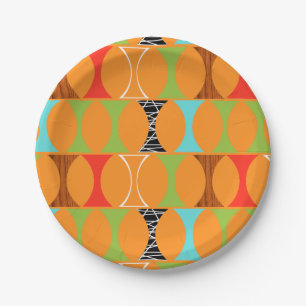 Mid Century Modern Orange Pattern Paper Plates