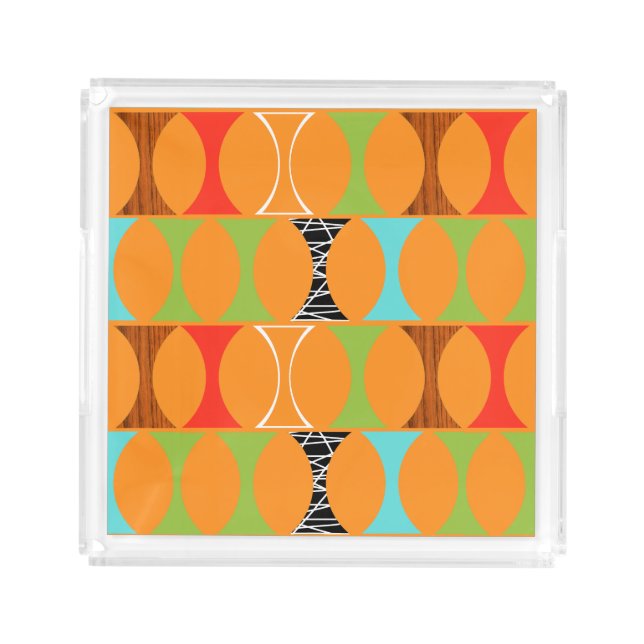 Mid Century Modern Orange Pattern Perfume Tray (Front)