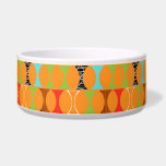 Mid Century Modern Orange Pattern Pet Bowl<br><div class="desc">Knock, knock. Who's there? Mid Century Modern Orange Pattern Ceramic Pet Bowl! Hey, with a design this retro, you don't need a punch line. This perfectly mod pattern features a vibrant orange background and rows of an adorably kitschy shape in green, red, turquoise, black & white, and wood grain. The...</div>